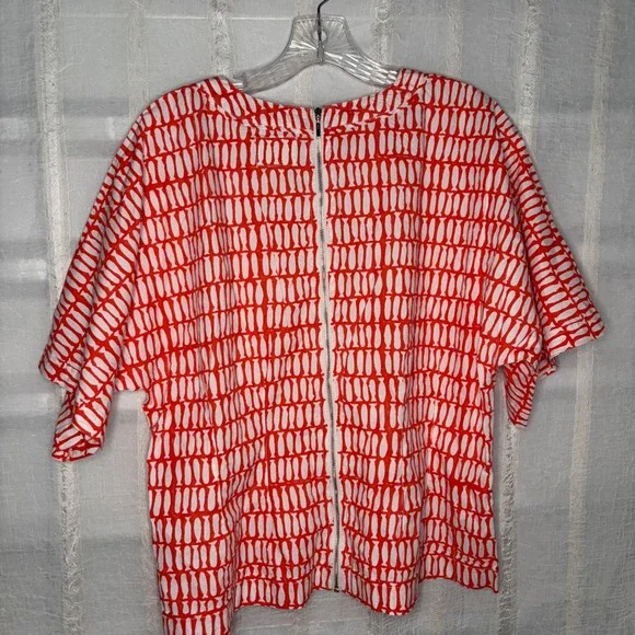 MIRTH Handmade Block Print Top Womens L Red White Excellent Fish Pattern - Picture 8 of 10
